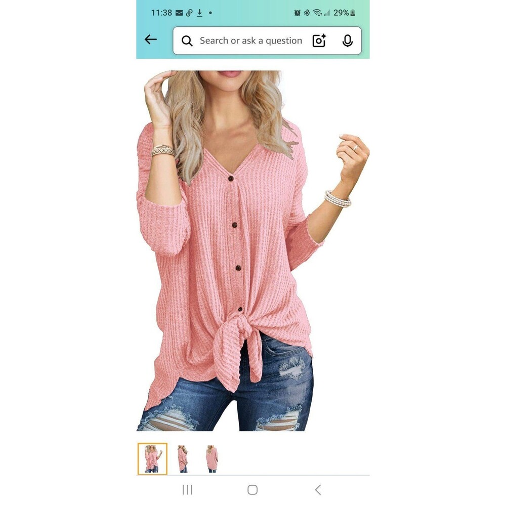 IWOLLENCE Women's Waffle Knit Tunic Top Henley Oversized Dolman High Low Pink S